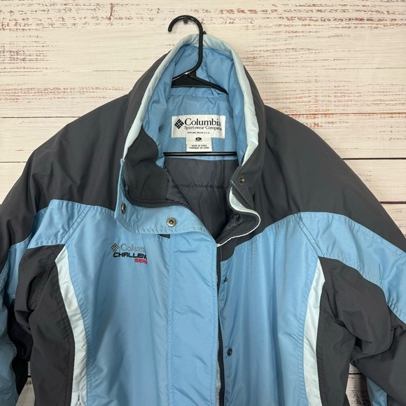 Columbia Challenge Series light blue hooded size xl Down Snow Jacket - Picture 2 of 10